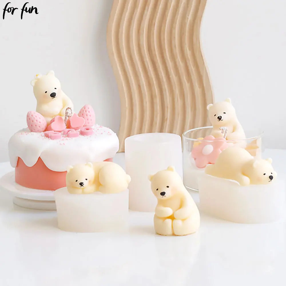For fun Cute Sleeping Bear Silicone Candle Mold Diy Handmade Soap Plaster Baking Mold Birthday Party Wedding Gift Making Mold