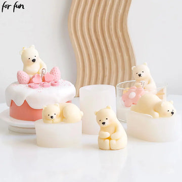 For fun Cute Sleeping Bear Silicone Candle Mold Diy Handmade Soap Plaster Baking Mold Birthday Party Wedding Gift Making Mold