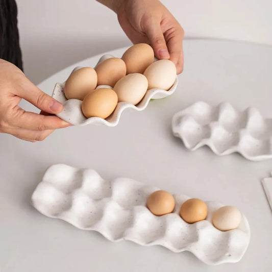 12 Lattice Ceramic Eggs Storage Tray Restaurant Table Refrigerator Egg Holder Household Kitchen Fridge Duck Egg Plate Tableware