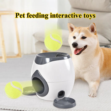 Pet Dog Tennis Ball Launcher Interactive Food Dispensing Toy with Slow Feeder for Indoor Outdoor Pets