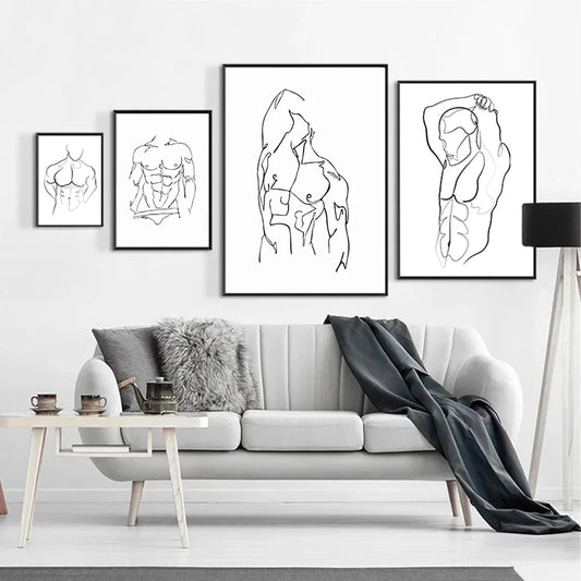 Abstract Men Body Canvas Poster Male Line Print Painting Nude Figure Wall Art Posters Minimalist Picture Gay Bedroom Home Decor