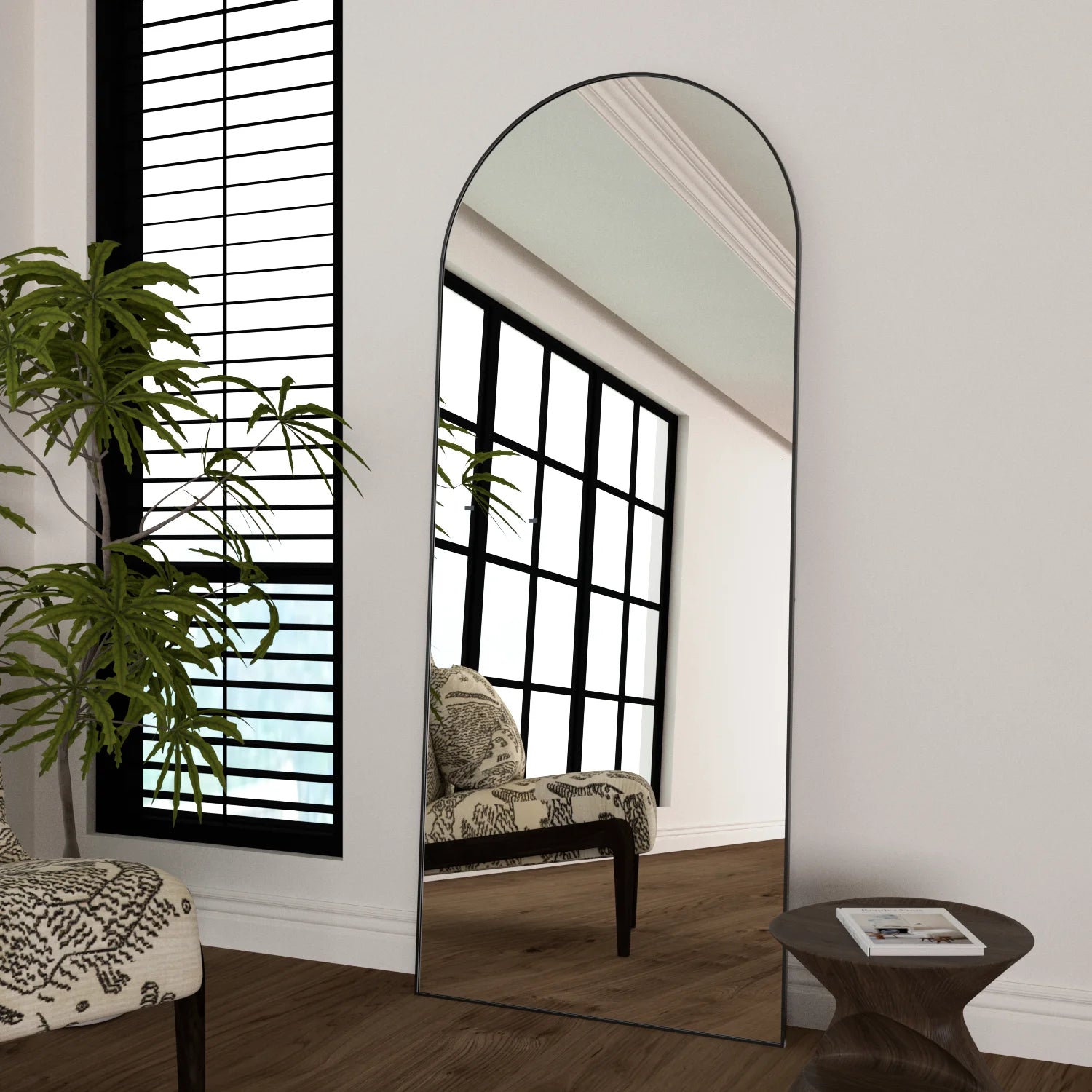 CASSILANDO Arched Full Length Mirror 65" x 24", Floor Standing Mirror, Unique Vertical Mirror, Black Metal Frame Mirror