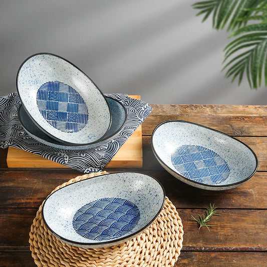 Japanese-style Sea Ripples Ingot Bowl Oval Noodle Bowl Creative Salad Bowl Special Ceramic