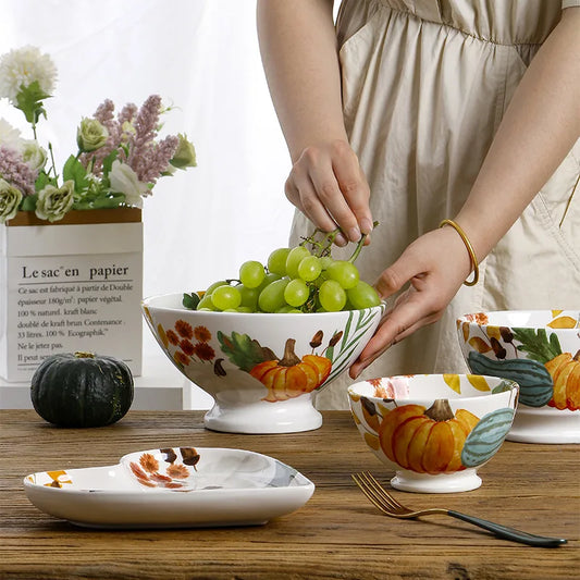 Tall Bowl Round Fruit Salad Bowl American Pastoral Style Personalized Ceramic Dessert Tableware