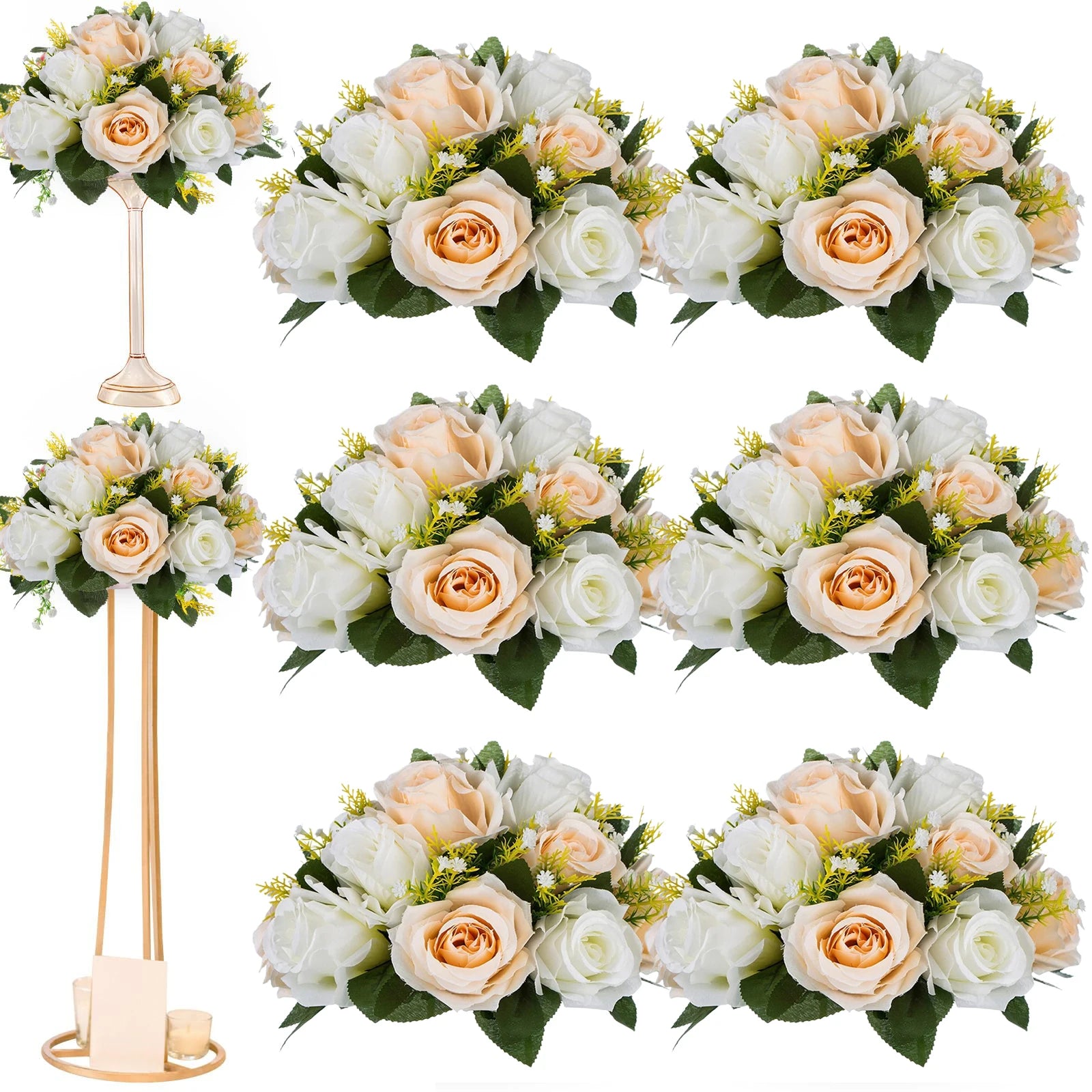 Uflower 6Pcs Artificial Flowers Ball Centerpiece Table Decorations Rose Ball for Weddding Party Floral Arrangements Home Decor