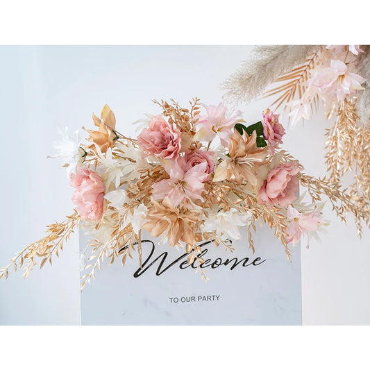New Artificial Flower Natural Dried Pampas Grass Gold Leaves Wall Hanging Row Wedding Arch Floral Ball Backdrop Props Road Lead