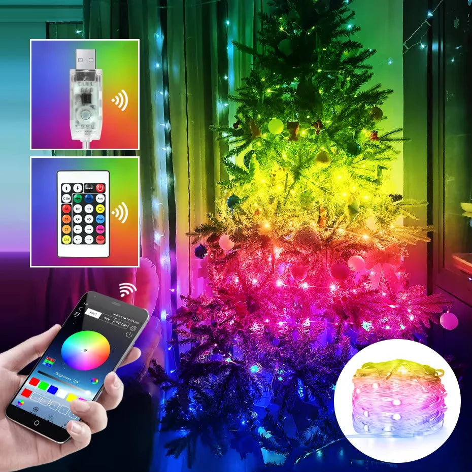 Bluetooth Smart RGBIC LED Fairy String Light 5V USB Dream Color  Waterproof IP67 Indoor/Outdoor for Party Holiday Christmas