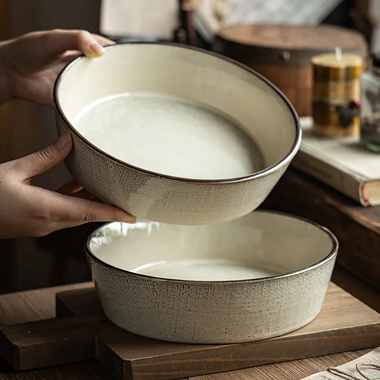 8.3 Inch Vintage Ceramic Household Vegetable Bowl Restaurant Western Salad Bowl Tableware Soup Lamian Noodles Bowl
