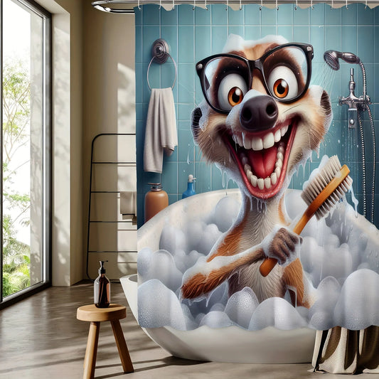 Cute Cartoon Ferret Bath Time Shower Curtain Waterproof Polyester, Machine Washable with Hooks Included, Perfect for All Seasons