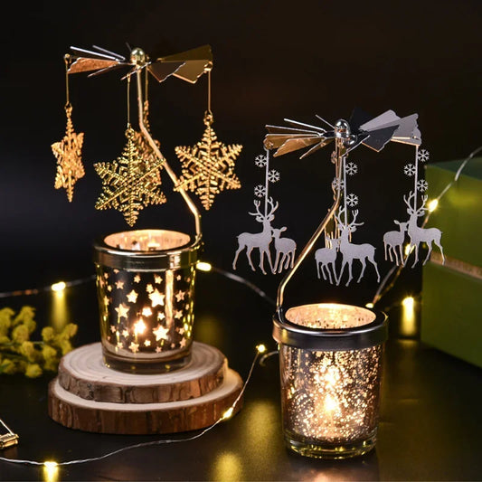 Hot Rotating Candle Stick Holder Candlestick Home Decoration Hallowmas Christmas Gift Party Room Decor Carousel Candle Stand