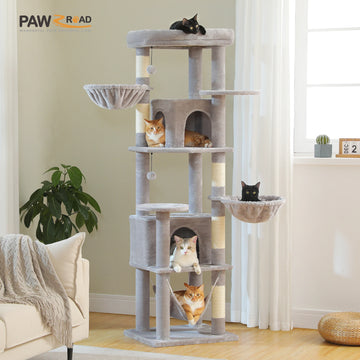 Luxury Cat Tree with Sisal Scratching Posts Large Condo Hammock Multi-Level Cat Tower for Indoor Cats Plush Cat House Cat Toys