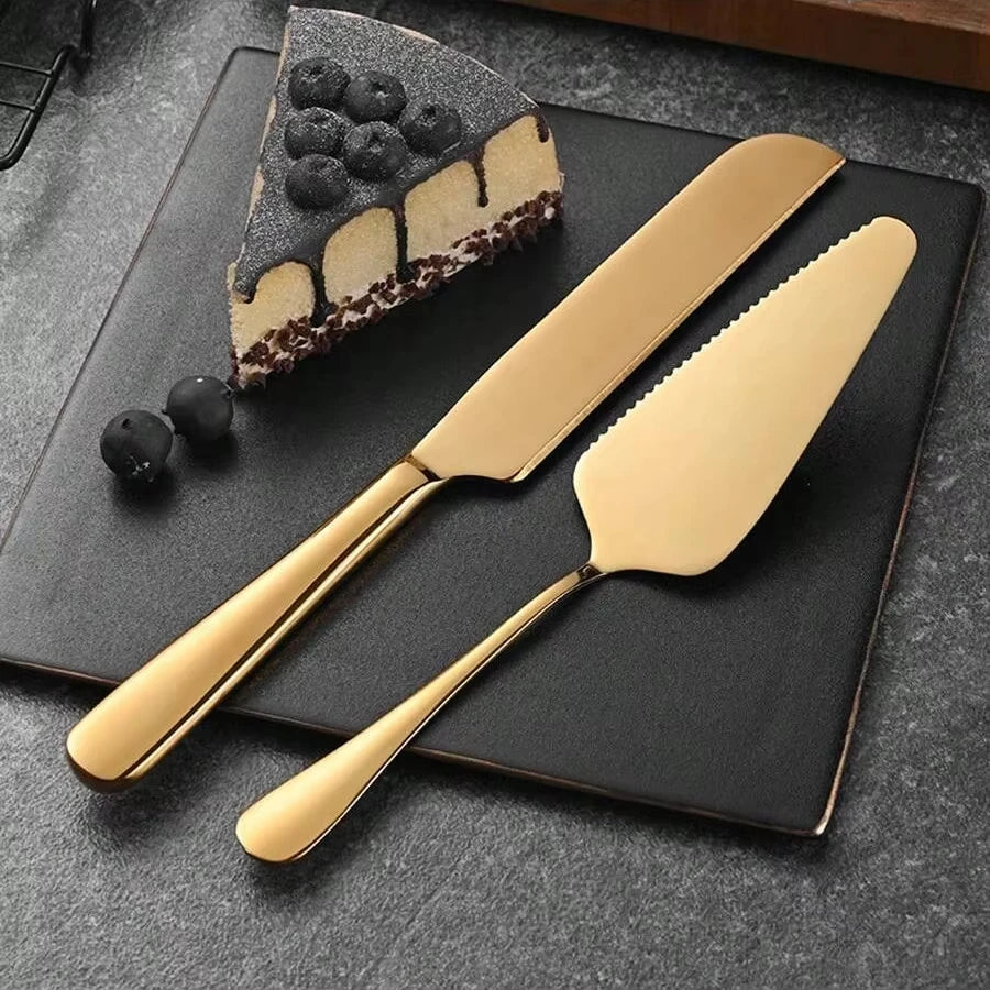 2Pcs Stainless Steel Cake Cutting Knife Shovel Cutlery Set Cake Pizza Dessert Spatula Tableware Wedding Birthday Party Supplies