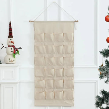 Fabric Christmas Advent Calendar with PocketsReusable tural 24 Days Countdown Advent Calendar Hanging Storage Bag for Xmas Holi