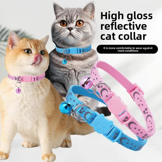 10Pcs Reflective Moon Cat Print Pet Safe Collars Adjustable Dog Leash Pet Collar for Cats and Small Dogs Pet Supplies
