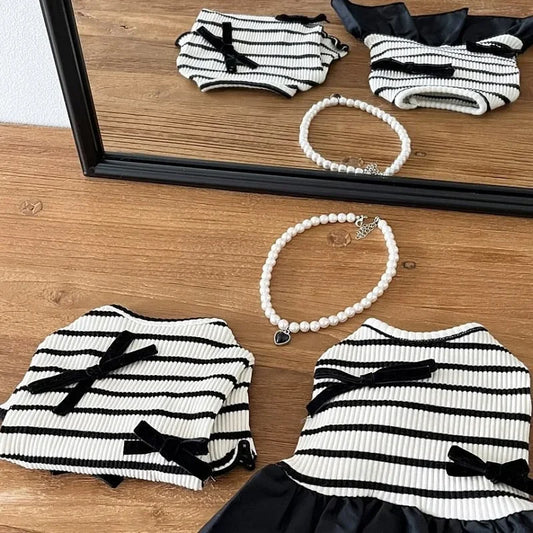 Striped Dog Vest Pet Dog Dress Summer  Clothes for Small  Chihuahua Bichon French Bulldog Bow Dog T Shirt Puppy Skirt