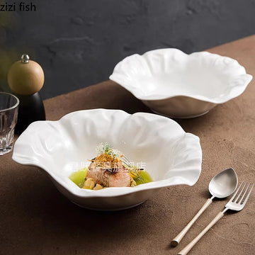 Fold Texture Ceramic Plate Salad Plate Pasta Dish Thick Soup Plate Dessert Plates Serving Plates Molecular Cuisine Tableware