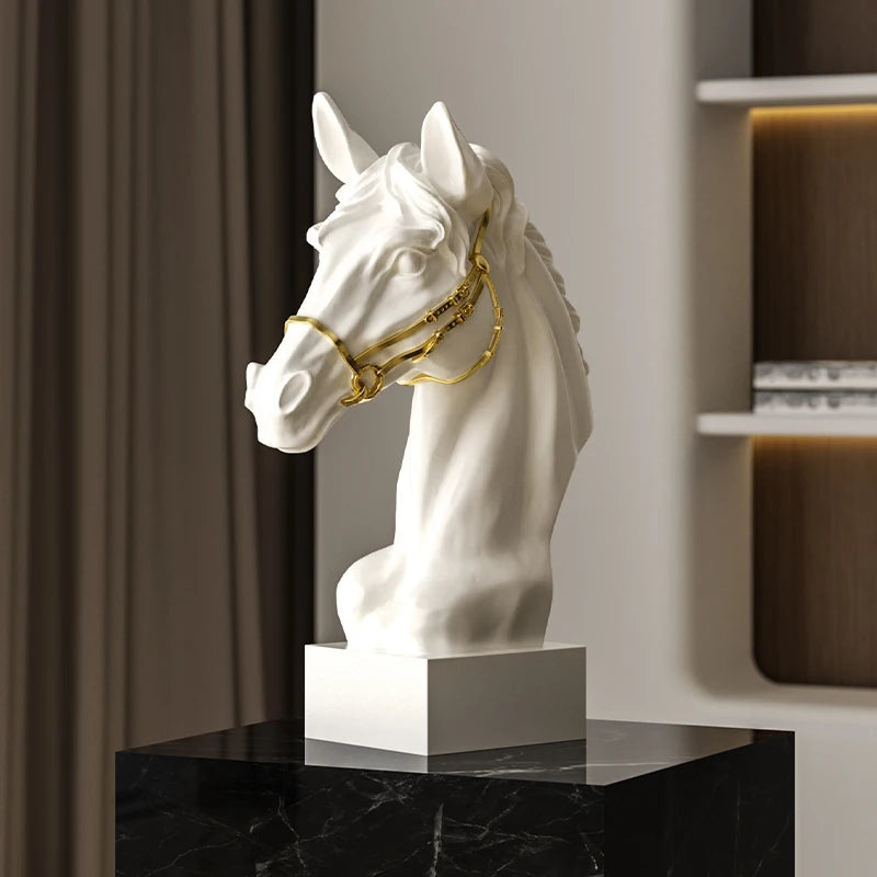 Gypsum sculpture Artistic horse head ornament Statues Soft decoration living room wine cabinet office Figurines Home Decor