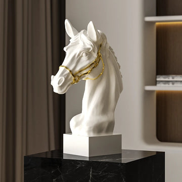 Gypsum sculpture Artistic horse head ornament Statues Soft decoration living room wine cabinet office Figurines Home Decor
