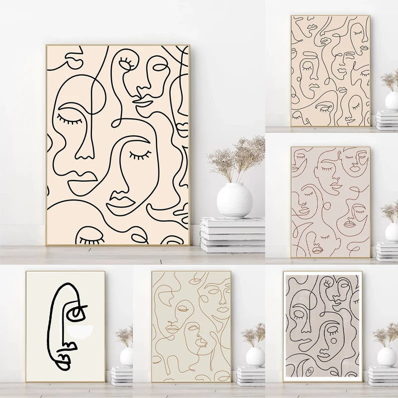Single Line Face Art Print Minimalist Poster Woman Face One Line Drawing Neutral Wall Art Canvas Painting Home Room Wall Decor