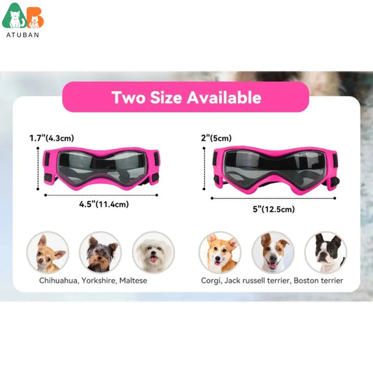 ATUBAN Dog Goggles Dog Sunglasses for UV Protection Windproof Adjustable Head Straps Chin Straps for Ride Car/Travel/On Beach