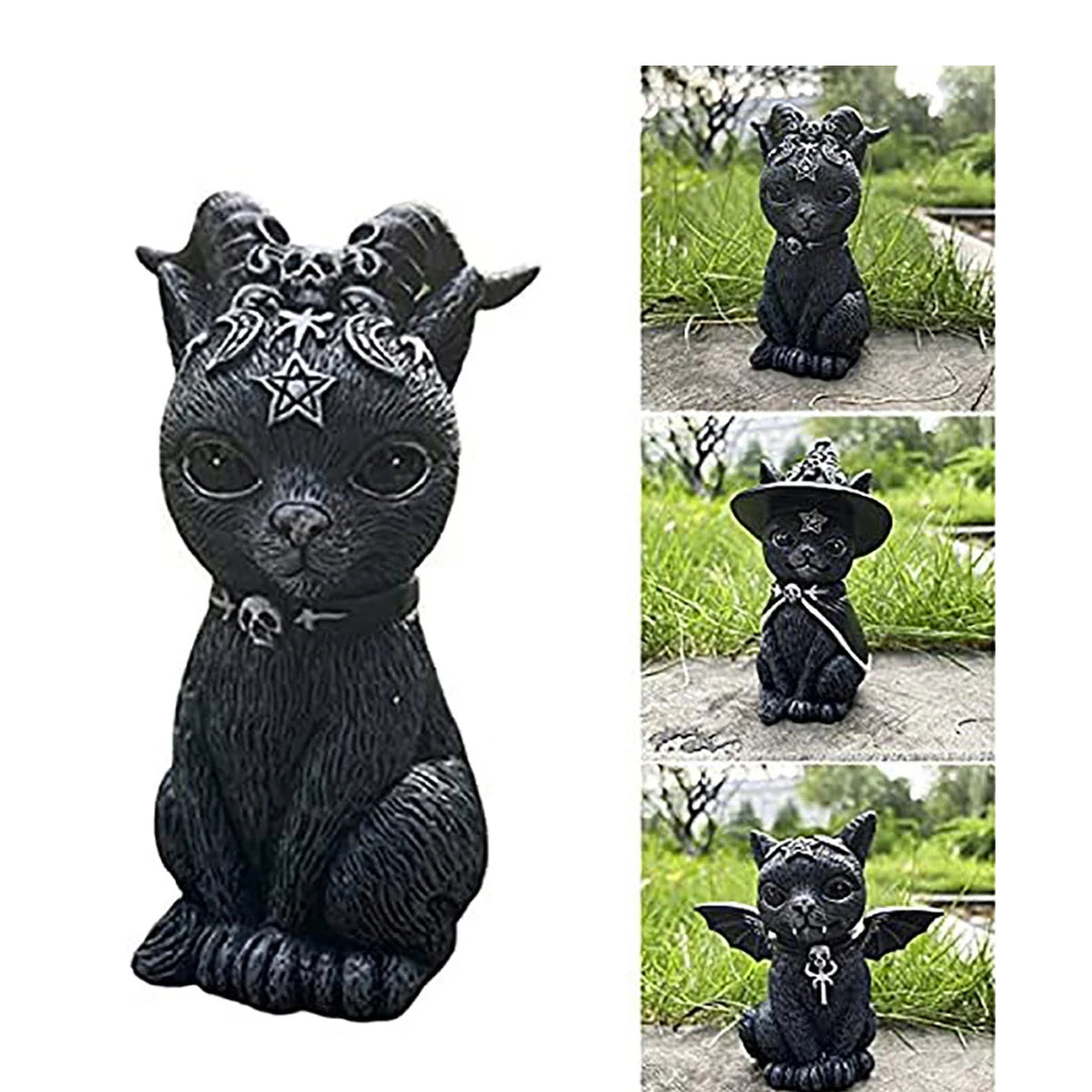 Black Cat Statue Mysterious Cute Cat Witch Cat Figurine Witches Decor Desk Ornament Hand-Painted Sculpture for Halloween