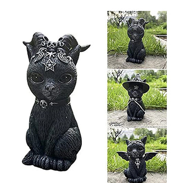 Black Cat Statue Mysterious Cute Cat Witch Cat Figurine Witches Decor Desk Ornament Hand-Painted Sculpture for Halloween