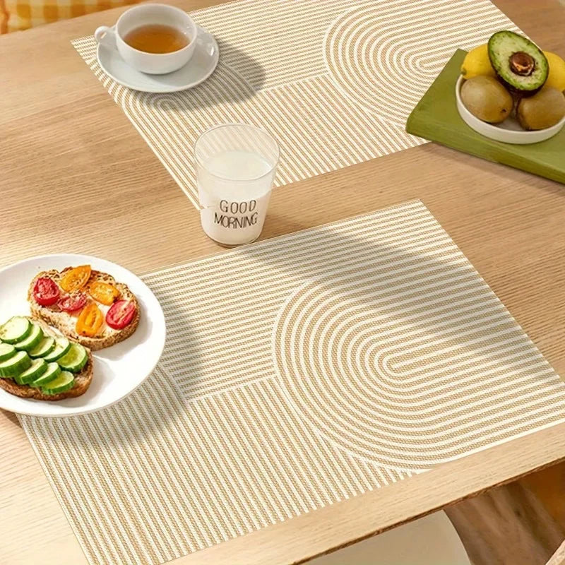 4pcs Geometry Placemats Linen Placemat Polyester Yellow Geometric Gold Leaf Pattern Non Slip Insulation Table Decoration Mat