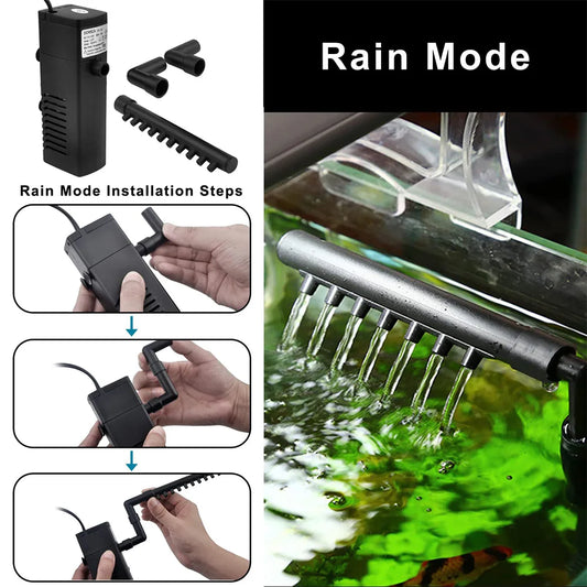 Built-in Aquarium Filter Rain Shower Type Outlet Low Water Level Circulating Water Purify Oxygenation Filter Submersible Pump