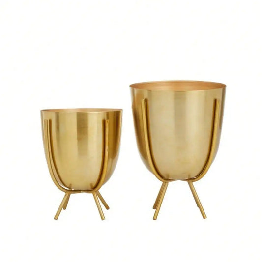 6 in., and 7 in. Small Gold Metal Small Planter with Removable Stand ,Flower Plant Pot for Indoor Outdoor Herb Snake Plants