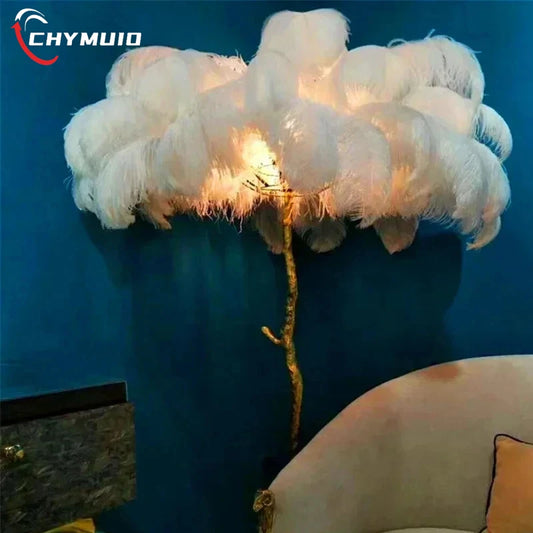 Modern Romantic Feather Floor Lamp Bedroom Bedside Vertical Light Nordic Home Decor Living Room Sofa Corner Standing Floor Lamp