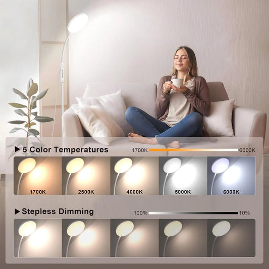LED Floor Lamp for Living Room Standing Lamp Dimmable with Remote Adjustable Gooseneck Reading Floor Lamp for Bedroom Office