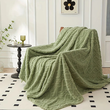 Coral Fleece Jacquard Soft Warm Fluffy and Comfortable Single Blanket Green Warm and Machine Washable Coral Fleece Blanket