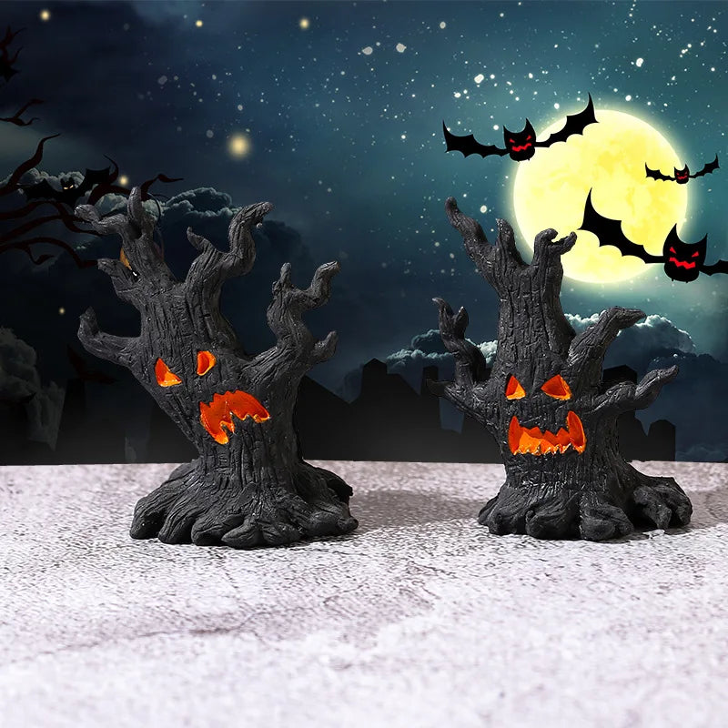 Halloween Pumpkin Lanterns LED Electronic Candles Ghost Tree Stump Decorations Funny Faces Festive Atmosphere Ornaments