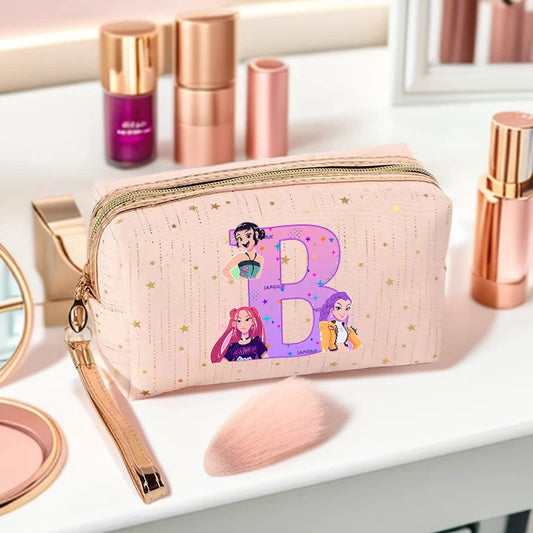 K-pop Demon Hunters Fashion Star Cosmetic Bag for Women Cartoon Letter Printed Makeup Pouch Students Portable Washing Bag Gifts