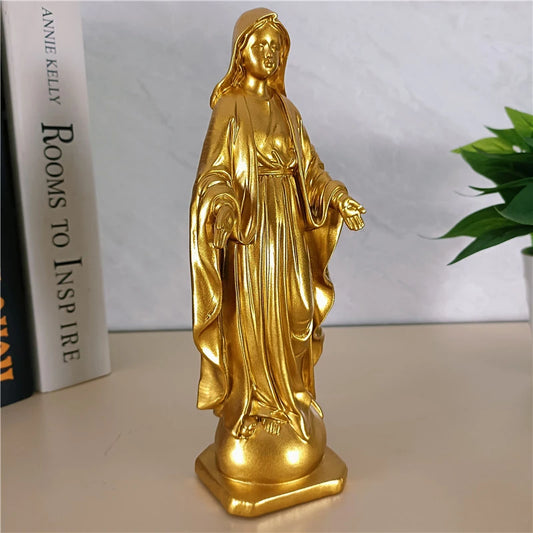 21.5cm Golden Virgin Mary Statues Big Resin Madonna Sculpture Christmas Decorations For Wedding Office Christmas Gift