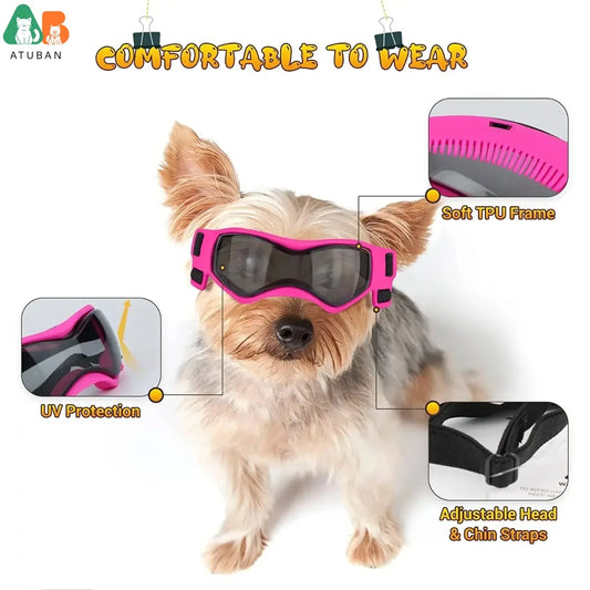 ATUBAN Dog Goggles for Small Breed Dog Sunglasses Dog UV Sunglasses Windproof Soft Frame Adjustable Straps for Small Dogs Puppy
