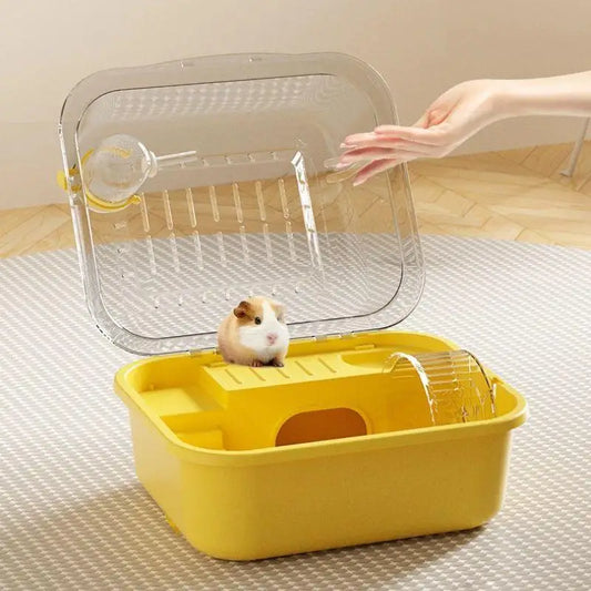 Hamster Cage Mouse Rat Rodent Habitat with Exercise Wheel Tubes Hut Transparent Small Animal Habitat House Pet Home