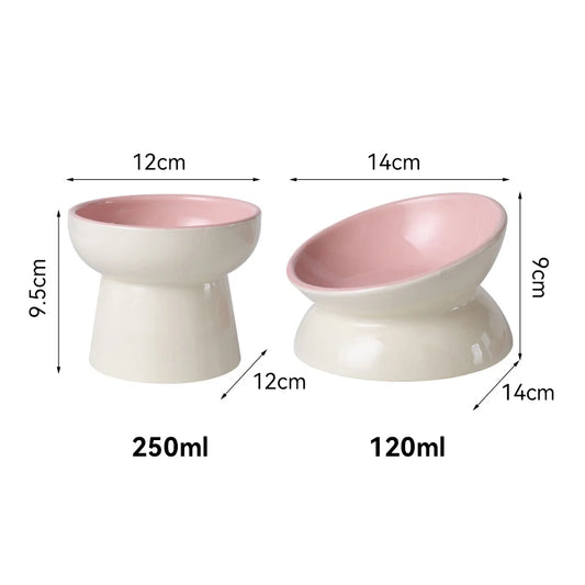 Tilted Elevated Ceramic Pet Bowl for Cats and Small Dogs – Anti-Slip Raised Feeding Dish for Food and Water with Pastel Color