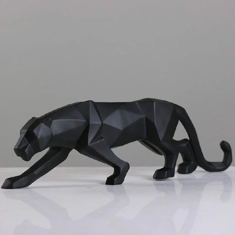 Home Decoration Modern Abstract Black Panther Sculpture Geometric Resin Leopard Statue