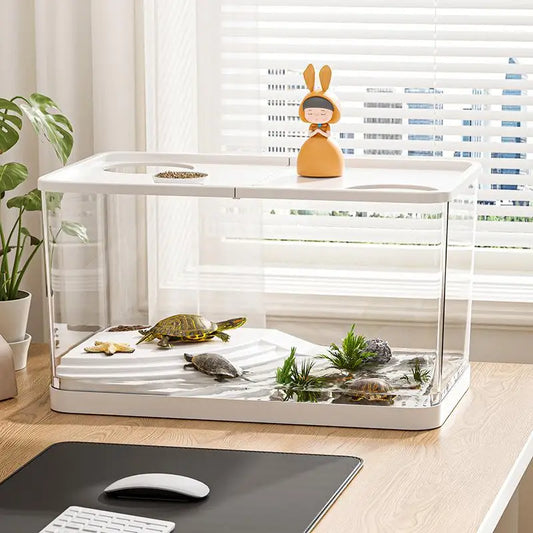 PET New Transparent Mini Fish Tank Aquarium Drop Resistant Hydroponic With Lid Ecological Desktop Home Lazy Tank Turtle Tank