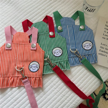 Korean Style Striped Pet Clothes, Dog Harness Leash Vest Combo for Teddy Cats Small Dogs, Cute Pet Apparel for Daily Walk