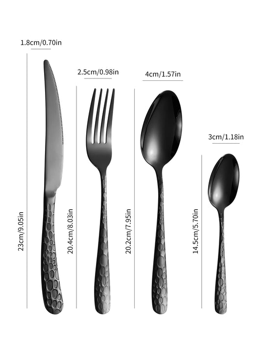 4/6/16/24pcs Black stainless steel cutlery knife, fork and spoon set Home kitchen utensils Holiday dinner tableware