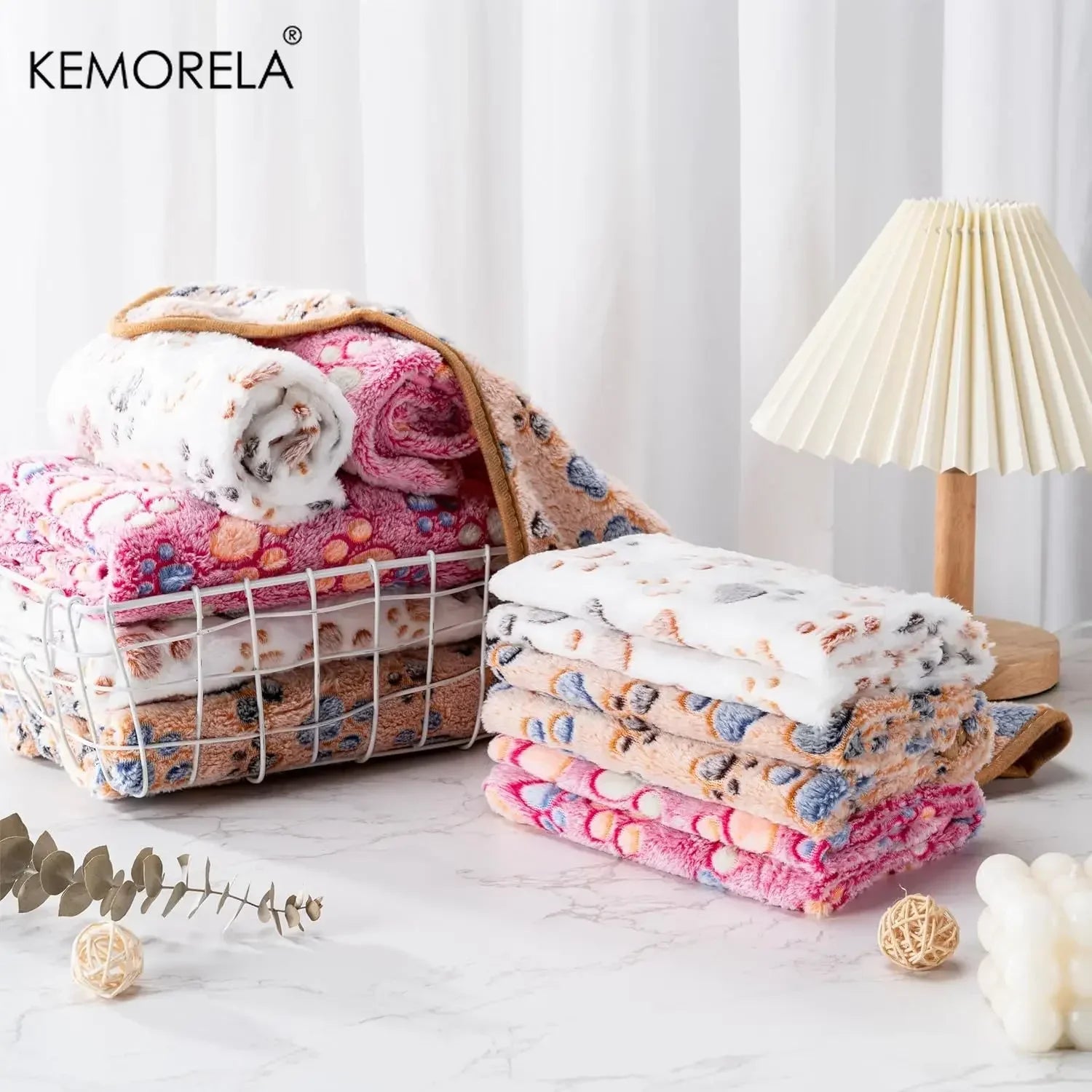 KEMORELA 3PCS Flannel Paw Print Soft Fluffy Quality Pet Blanket Cartoon Pet Mat Warm and Comfortable Blanket for Cats and Dogs
