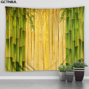 Bamboo Tapestry, Bamboo Stems and Leaves Oriental Nature Wood Image Natural Wall Hanging for Bedroom Living Room Dorm Home Decor