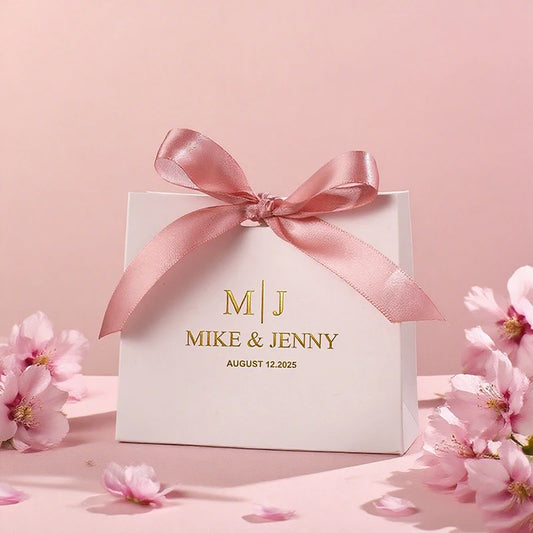 10PCS Customizable Wedding Favor Small Gift Boxes with gold stamping logo bow tie Elegant Paper Bridal Candy Boxes for Weddings
