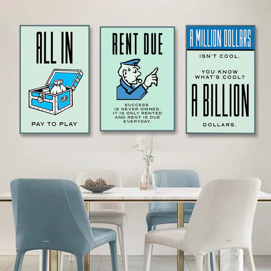 Monopoly Millionaire Money Canvas Decorative Painting Motivational Quote Art Poster Cartoon Figure Mural Home Wall Decor Picture