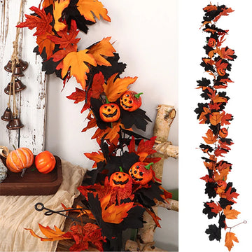 Halloween Artificial Vines Red Black Autumn Maple Leaves Fake Garland For Home Christmas Thanksgiving Party Fireplace Fall Decor
