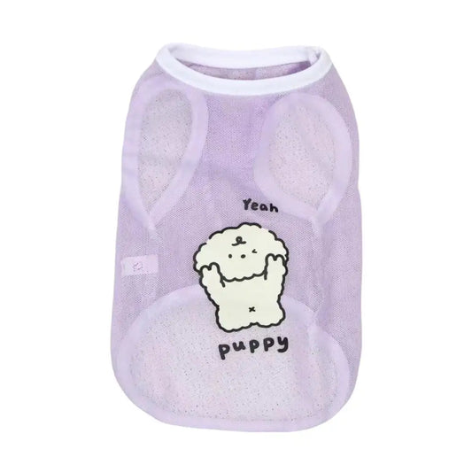 Cute Dog Small Mesh Tank Top Spring Summer Clothes For Puppy Thin Cat Clothing Breathable Dogs Short Cartoon Print Pets Clothing