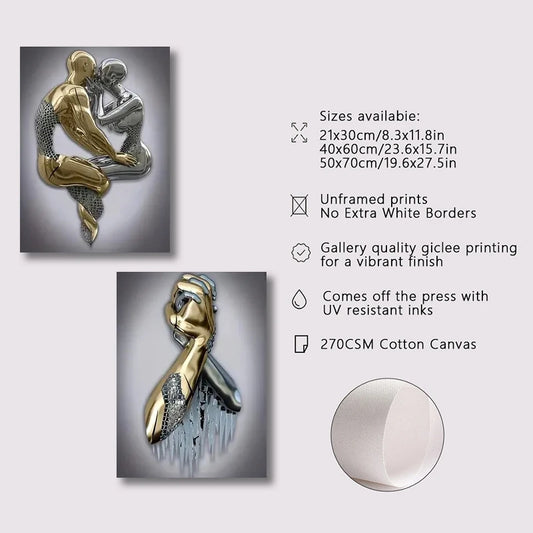 3pcs Canvas Poster Metal Figure Statue Art Canvas Painting Decor Romantic Abstract Poster Modern Art Living Room Bedroom Decor