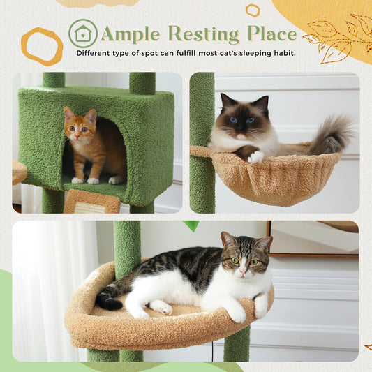 Multi-Level Cat Tree with Large Condo, Sisal Scratching Posts, Hammock & Perch and Fresh Cactus Design for Indoor Cats
